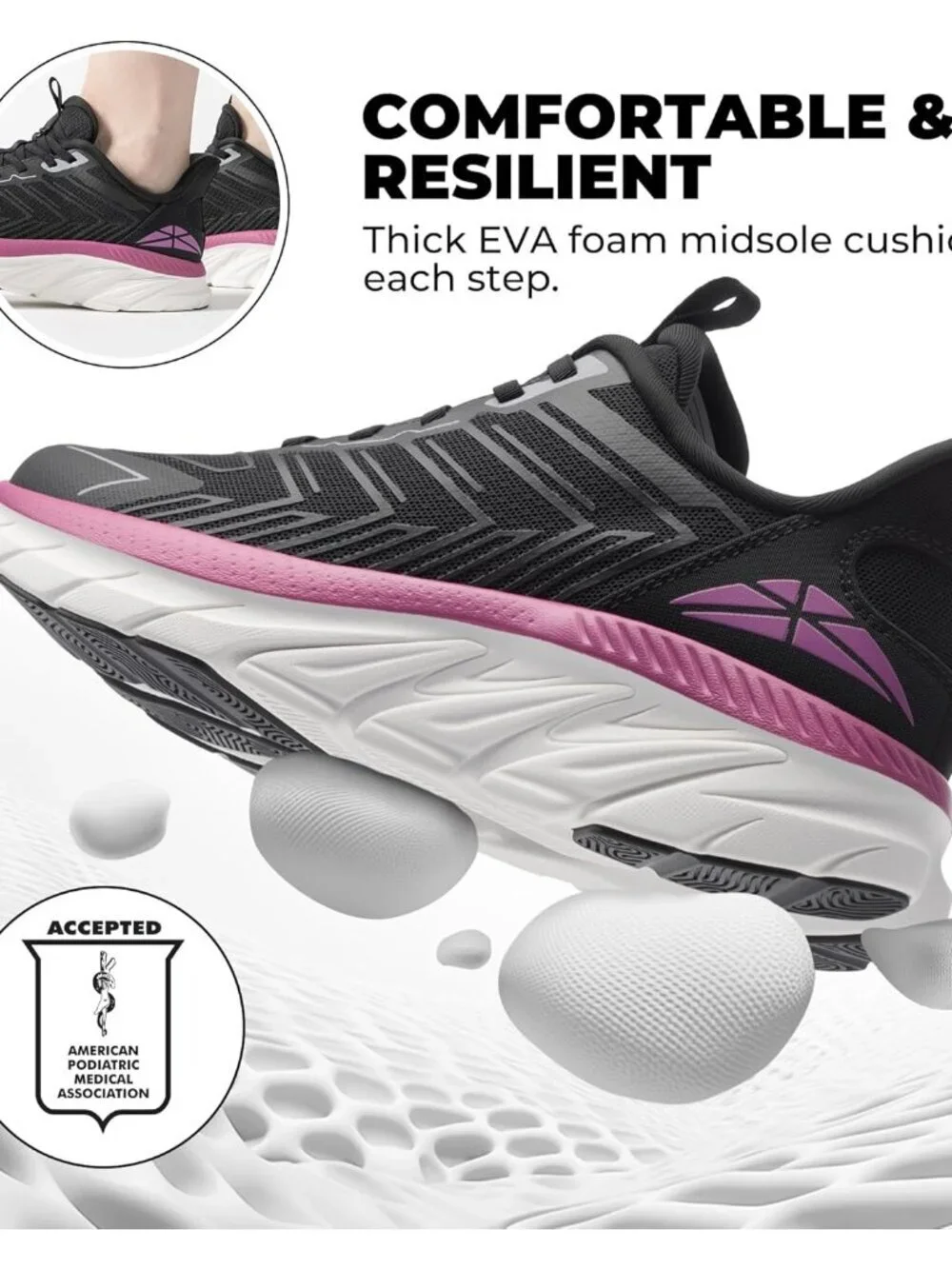 Women's Black Slip On Walking Shoes Running Comfortable Breathable Sneakers